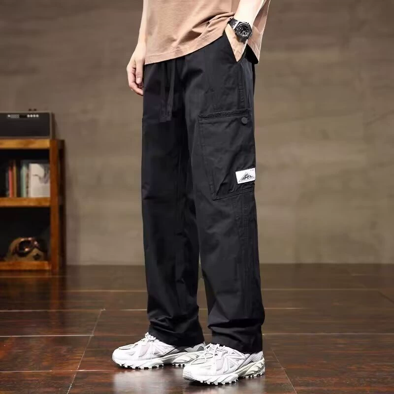 Брюки из ледяного шелка, мужские повседневные универсальные прямые высококачественные летние быстросохнущие спортивные модные брендовые драпированные широкие длинные брюки