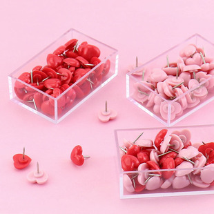 Cute Pink Heart-Shaped Push Pins, Colorful Plastic Thumbtacks, Transparent Box Set of 50 Practical Cork Pins