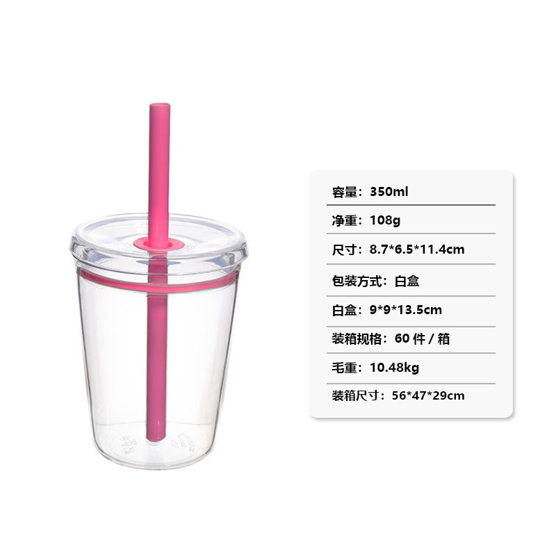 350ml mini taza de plástico transparente tritan taza de paja de color rojo para chicas lindas tazas de agua