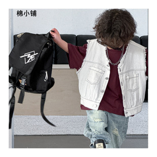 Children's Vest 2025 Autum Boys New Korean Style Loose Versatile Pure Color Baby Sleeveless Denim for Small and Medium-Sized Kidsren
