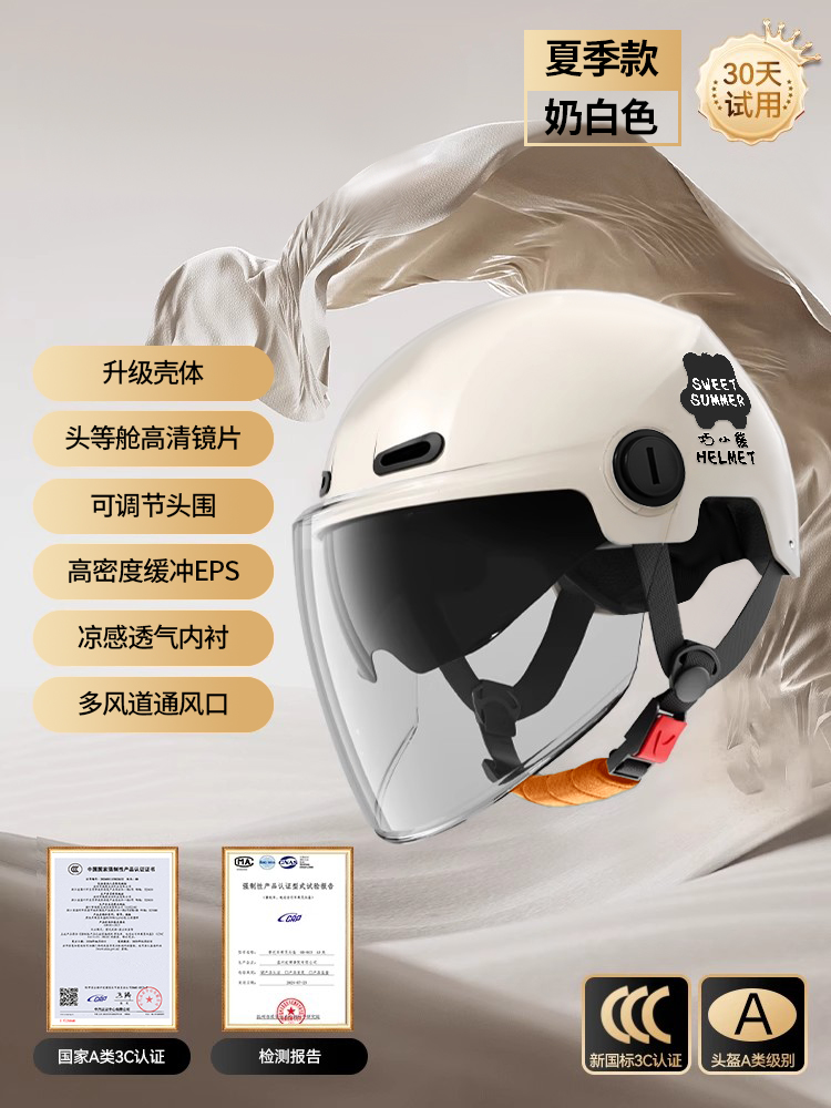 Electric Motorcycle Helmet, Motuoche Auto Parts and Accessories - new-national-standard-a-class-3c-milk-white-inner-and-outer-double-lens