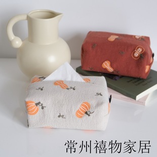 Fabric Tissue Box Japanese Style in Style Pure Cotton Embroidered Paper Box Napkin Paper Box Red Pumpkin Embroidered Storage Bag