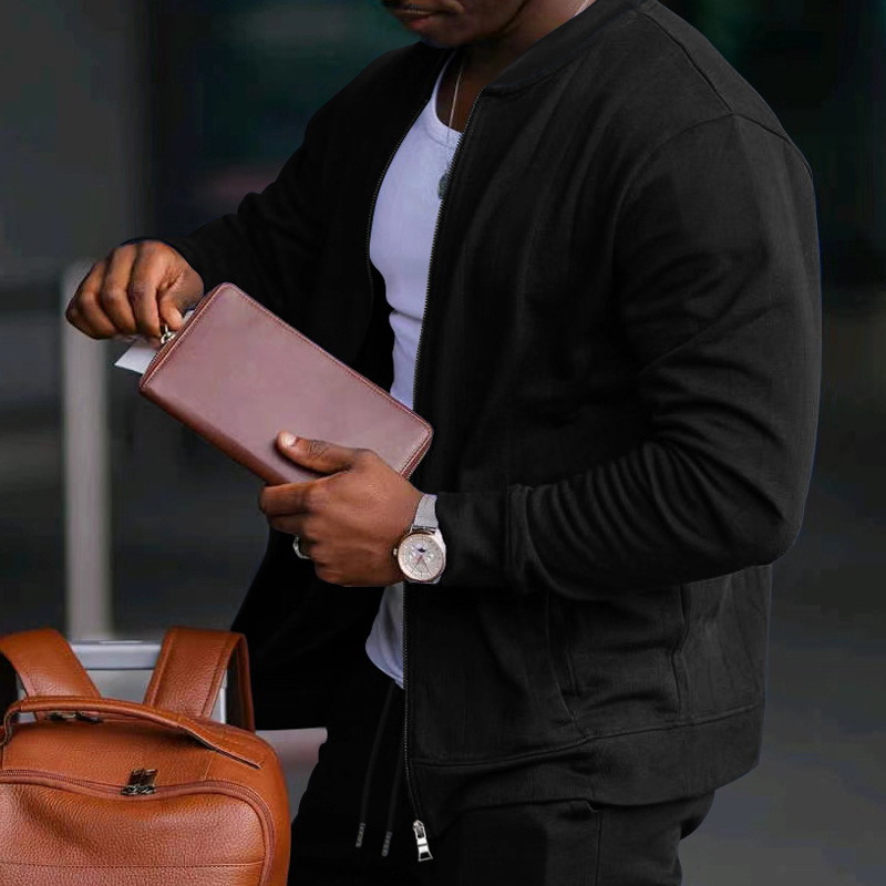 700g Weight Long Sleeve Sleeve Length Cotton Blend, Polyester Fabric Type Pants Sets Sets Type 2 Pieces Set Quantity Casual Occasion Collarless Neckline Regular Fit Fit Type Solid Color Pattern Spring, Autumn Season Men's Gender Simple Style Style Casual Men's Simple Style Solid Color Cotton Blend Polyester Pants Sets 35