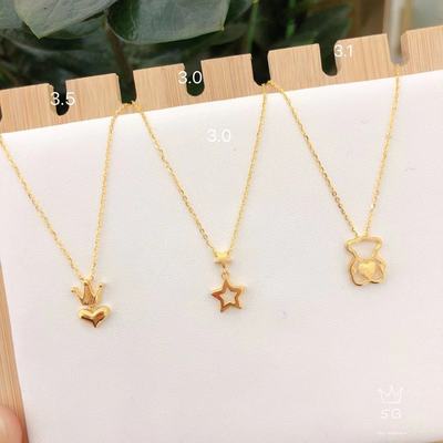 足金999星星黄冠爱心镂空小熊黄金套链生日送家人朋友一件代发