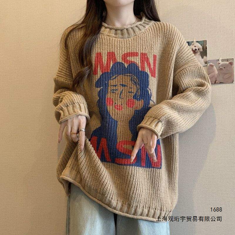 American retro style pretty sweater for women, plus size, autumn and winter, base knitwear, slimming, loose and lazy style top