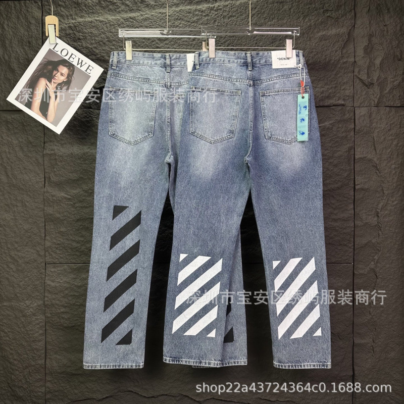 2026 Spring and Autumn New Ow Zebra Arrow Pattern Casual Jeans Unisex Wholesale Dropshipping