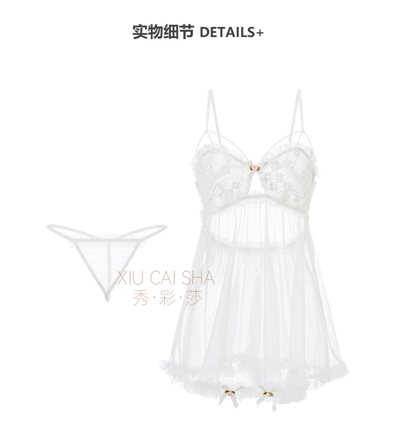 Lace Babydoll Pajama Set for Women, Sheer Mesh Mini Dress, Pink One Size — detail image 25