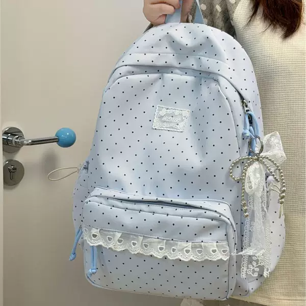 Korean-Style Ins College Style Polka Dot High-Appearance-Value Middle School Student Backpack Sweet Lace Soft Girl Style Travel Backpack