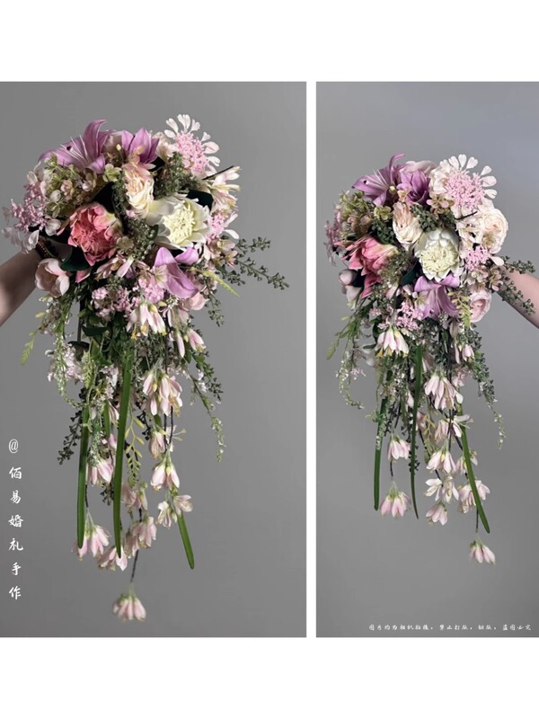 New New Chinoiserie Forest Photography Studio Outdoor Wedding Photo Shooting Props Wedding Bouquet Waterfall Flower Hot