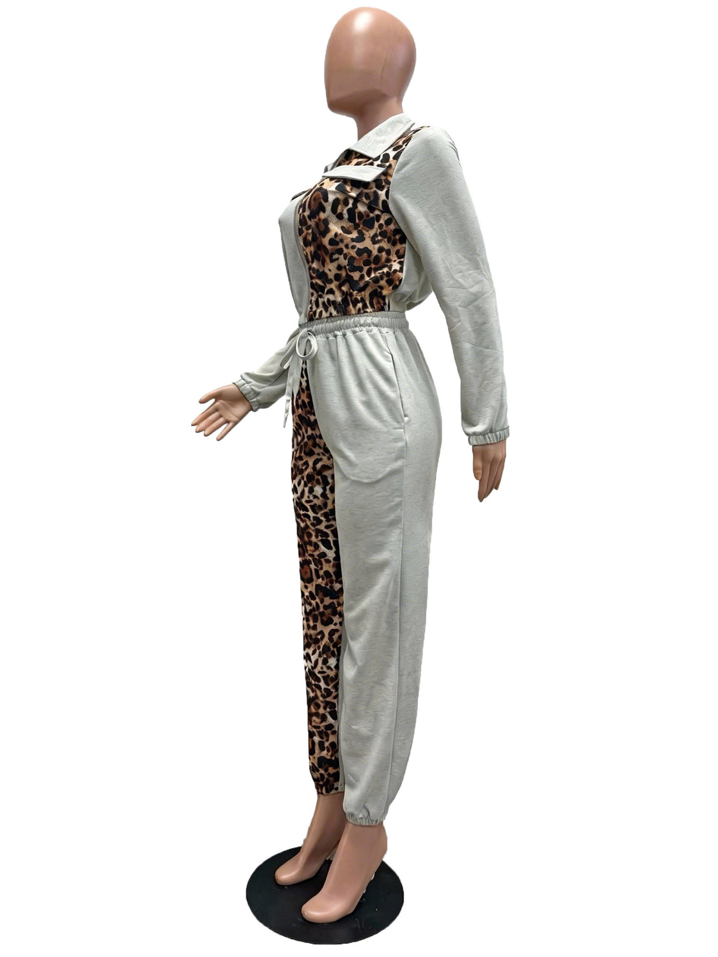Women's Leopard Print Color Block Pant Set Casual Suit Style_voghion.com