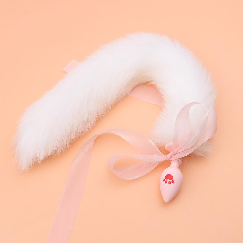 Cat Claw Anal Plug with 40 cm Fox Tail and Pink Bow — detail image 10