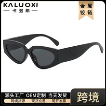 跨境欧美复古猫眼墨镜女高级感时髦熊猫描边拼色街拍凹造型太阳镜