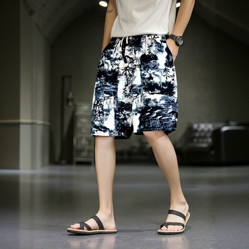 Летние мужские пляжные брюки тонкие хлопчатобумажные льняные спортивные досуг