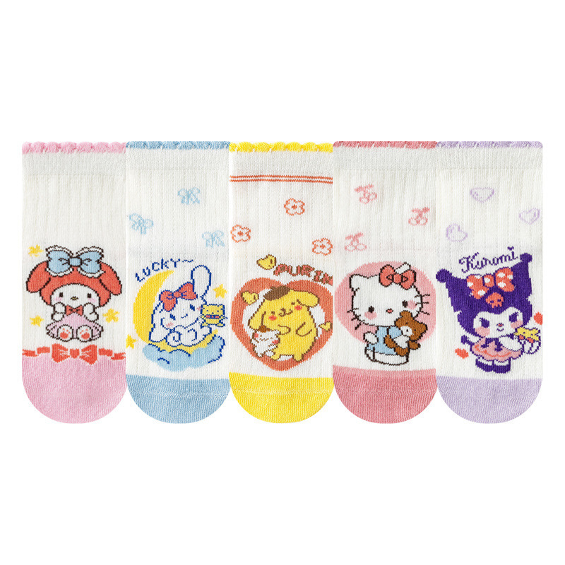 2025 Spring and Summer Amazon Mesh Children's Socks Pink Girls' Sweat-Absorbent Breathable Baby Mid-Tube Socks Wholesale Cartoon