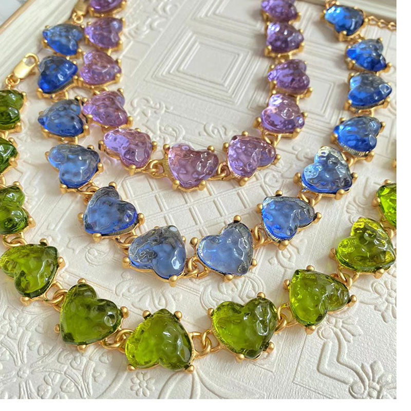 Retro Heart Shape Alloy Glass Inlay Artificial Gemstones Womenu0027S Bracelets Earrings Necklace