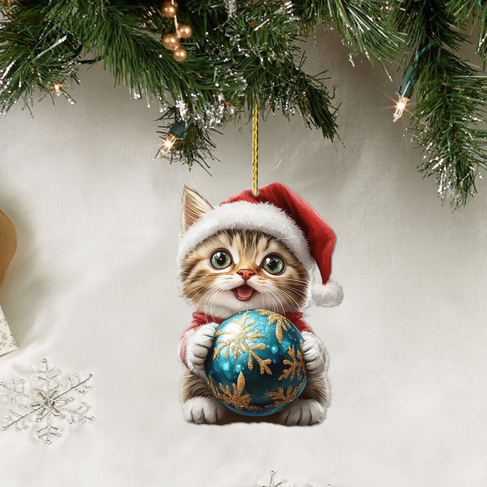 Nuevos productos transfronterizos creativos adorables gatos automóviles colgantes acrílicos sombreros planos de Navidad gatos decoraciones de árbol de Navidad