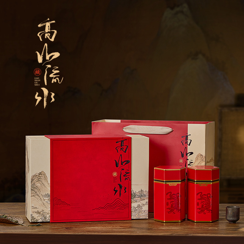 盒境250g新年年礼盒双铁罐红茶绿茶春茶异形双开门空茶叶包装盒