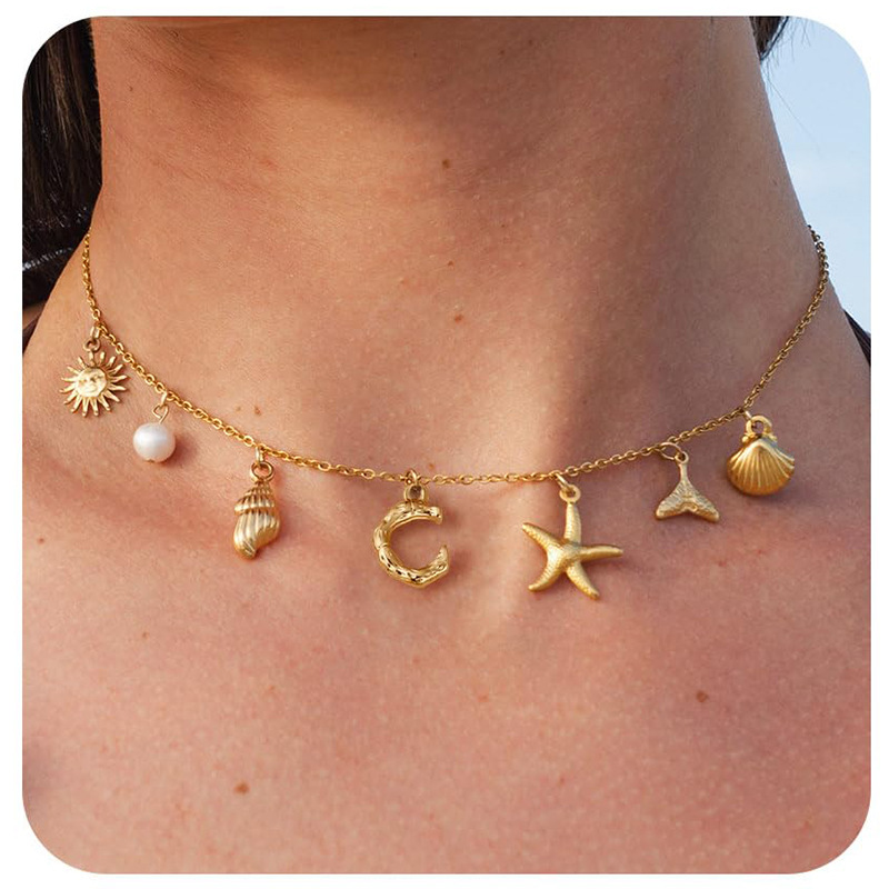 Copper Material Copper Simple Style Sun Letter Starfish Pendant Necklace