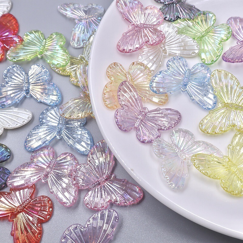 AB aurora colorful small size butterfly handmade diy cream resin accessories with holes baroque accessories wholesale AB aurora colorful small size butterfly handmade diy cream resin accessories with holes baroque accessories wholesale