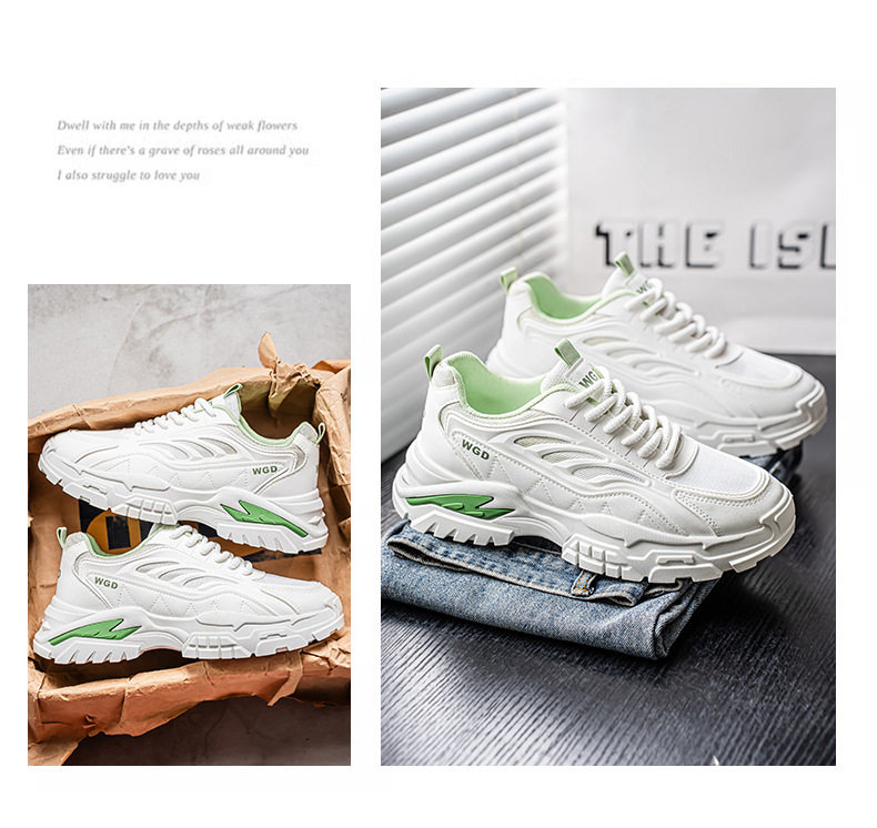 Giày thể thao nam đế dày kiểu sneaker lưới thoáng khí, buộc dây, gót thấp 1–3 cm — Bánh bao gạo W5033, W5033 màu đen, W5033 trắng xanh lục chi tiết 14