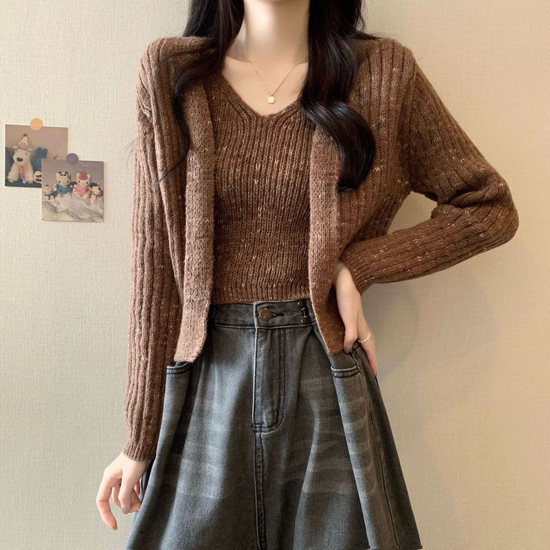 韩版软糯慵懒风针织开衫女秋冬新款宽松显瘦洋气减龄V领外套上衣|undefined