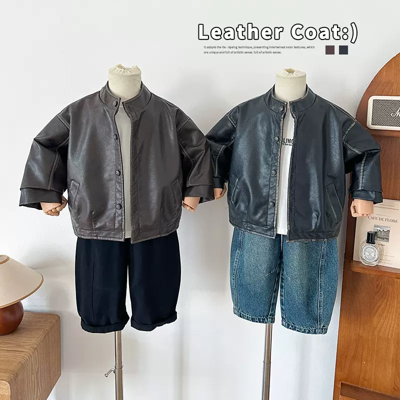 风之谷2025秋季新款童装儿童帅气擦色皮衣外套男女童个性夹克上衣