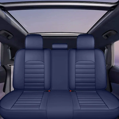 Seat cushion, seat cover for all seasons, sports seat - blue-full-leather-rear-seats