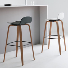 北欧实木网红吧凳 现代简约ins酒吧椅灰色带靠背吧台椅设计师吧椅