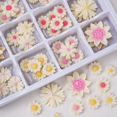 手作りのチョコレートの小さい花のケーキはデザートの紙コップのケーキを飾ります。