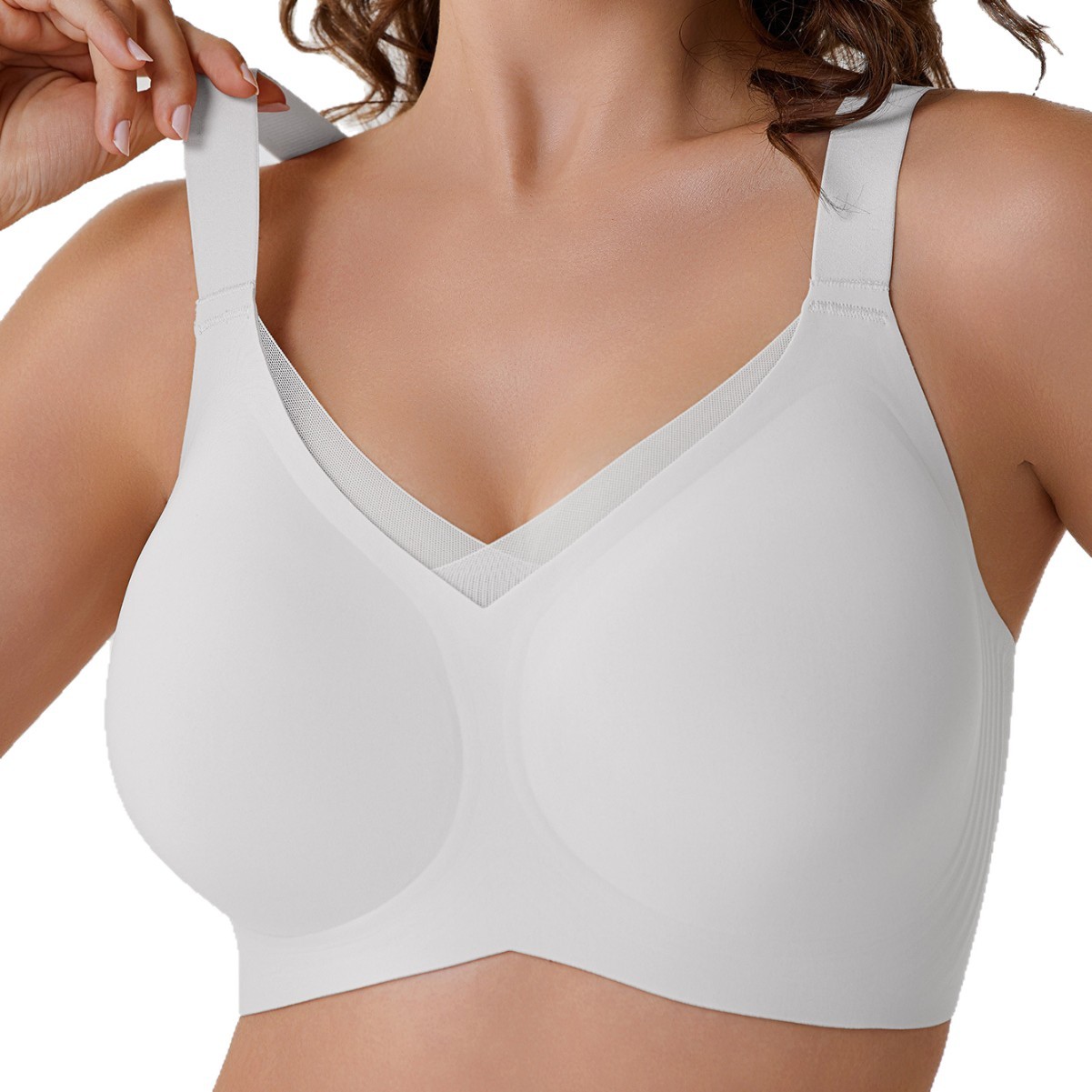 Europa y los Estados Unidos transfronterizos ropa interior de malla cruzada de mujeres sin rastro de pechos de jalea de tamaño grande bra de rayas de Amazon sostén diario