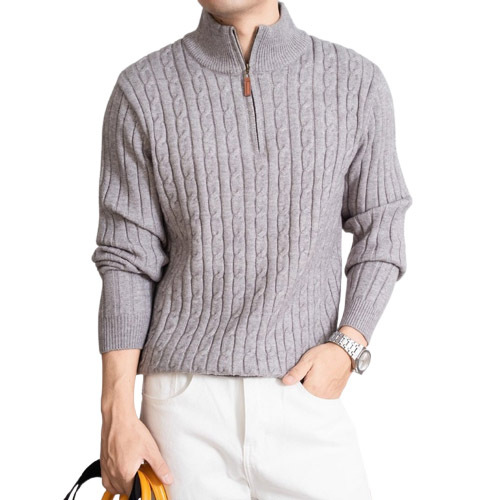 Explosiones transfronterizas de tamaño europeo medio cremallera jersey de hilado suéter hombre viejo viento de negocios otoño invierno fábrica al por mayor