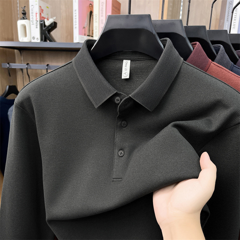 Men's long-sleeve polo shirt made of mulberry silk and sheep wool, 2026 autumn new casual non-pilling men's base shirt