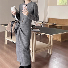清仓不退换十三行冬设计感围裹绑带打底长裙百搭连衣裙女LYB724