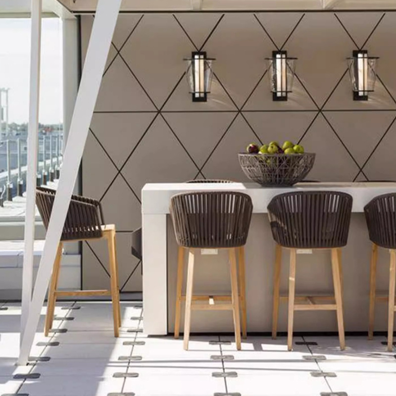 High-End Outdoor Bar Chair Rattan Simple Outdoor High-Rise Villa Open-Air Bar B&B Solid Wood Bar Stool Bar Chair