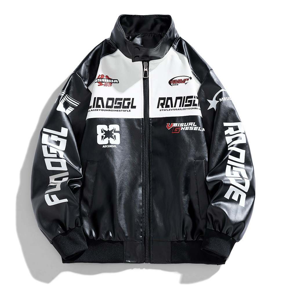 Street Trendy Fashion Stehkragen Casual Frühling und Herbst Neue Lose Herren Motorrad Lederjacke_voghion.com