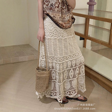 复古波西米亚显瘦A字大摆松紧腰纯棉钩花镂空中长款半身裙女夏新