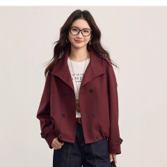 熙**智美翻领短款风衣外套2025秋季新款女装小个子复古夹克上衣