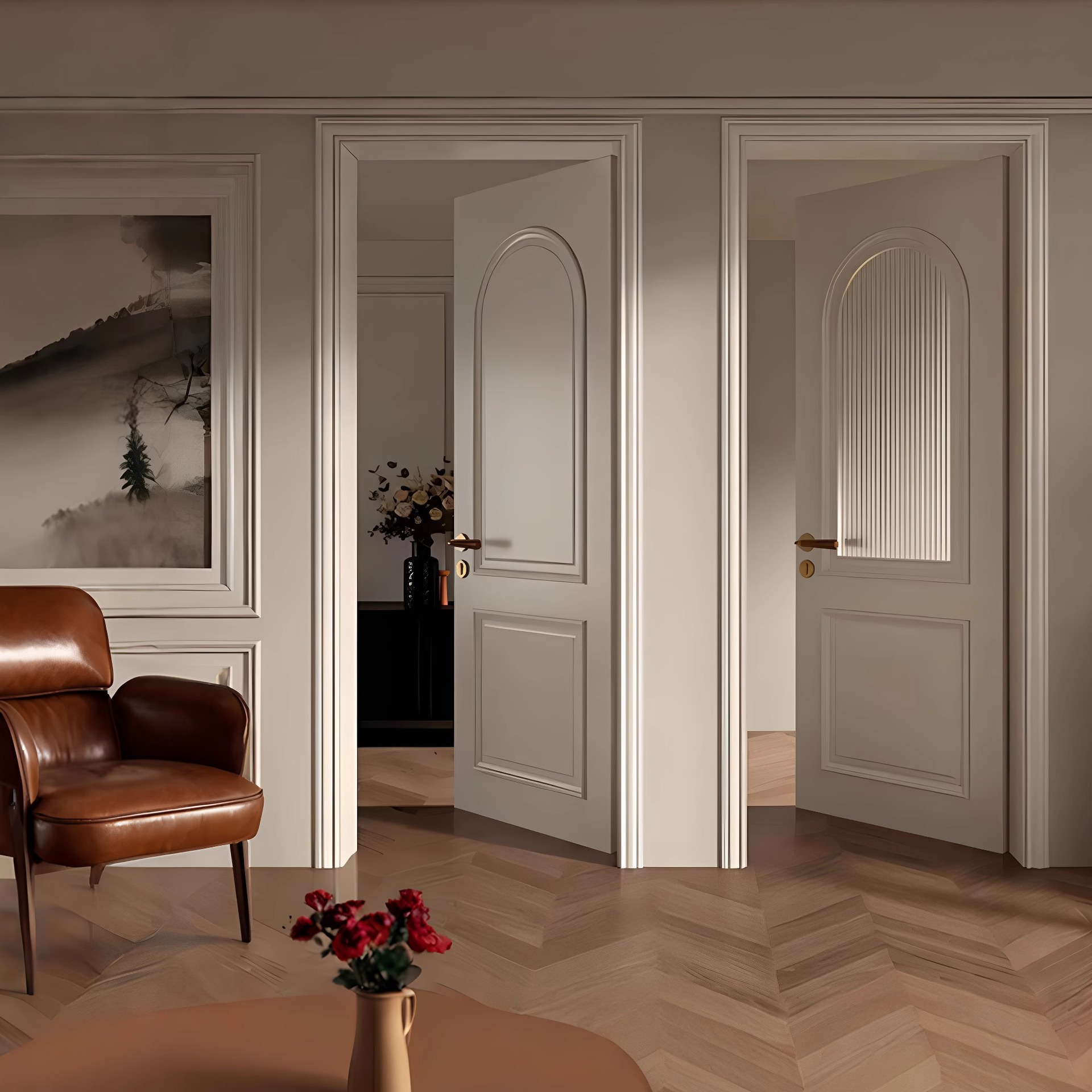 American-Style French Retro Solid Wood Composite Lacquered Door Bedroom Door Room Door Living Room Wooden Door Interior Door Custom Installation
