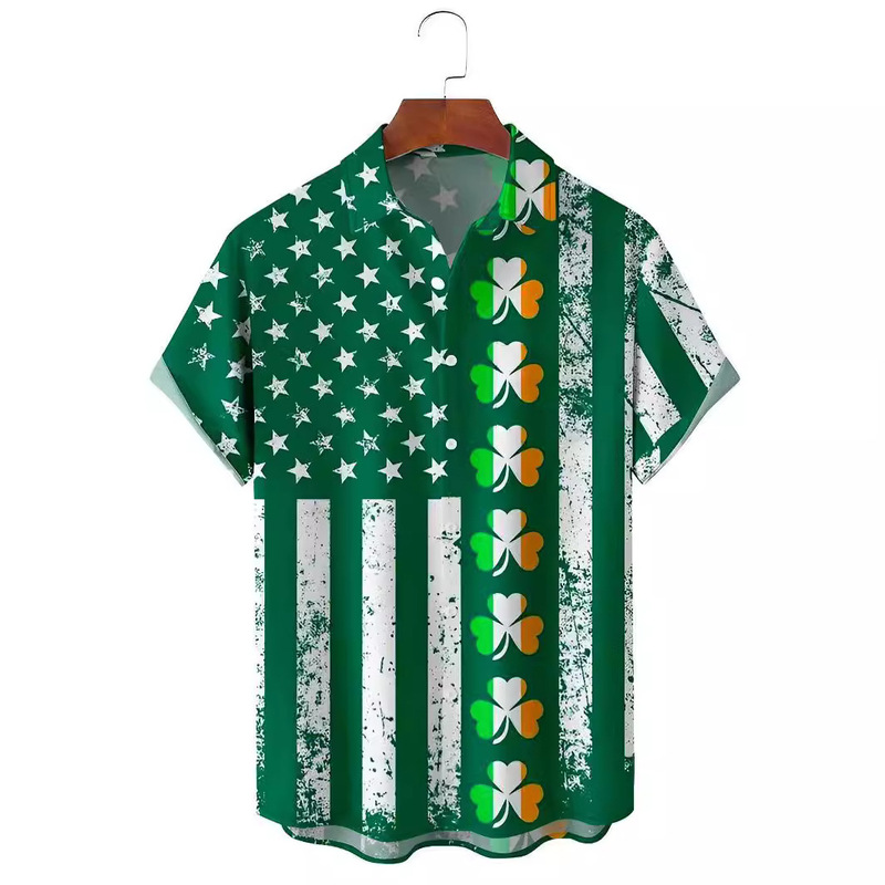 Men's shirt European and American cross-border T-shirt summer new Easter men's Clover short-sleeved T-shirt 3D digital printing