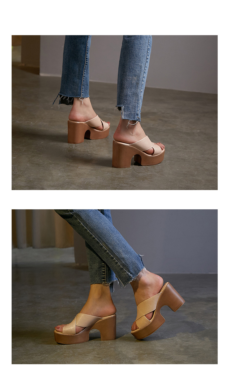 Sandal cao gót nữ hở mũi quai chéo đế xuồng gót 9 cm — màu be, màu nâu chi tiết 10