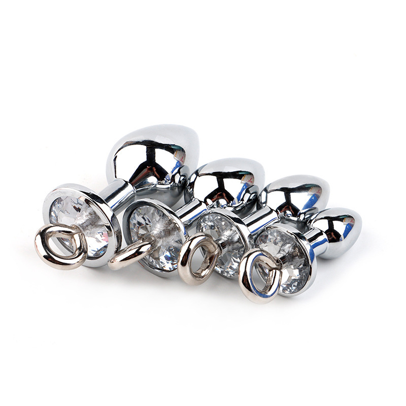 Metal Anal Plug with Diamond-Studded Pull Ring, Silver Aluminum Alloy, Wearable Design — detail image 17