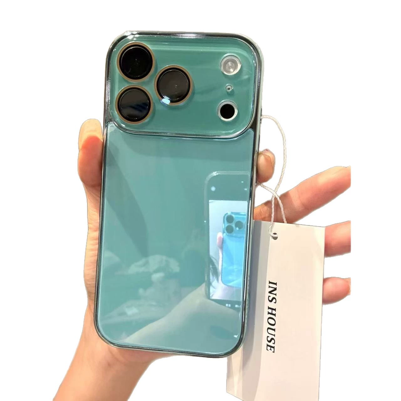 Чехол для iPhone (Apple) iPhone 13–17 Pro Max, изумрудно-зелёный глянцевый с серебряным напылением