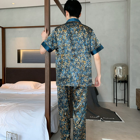 Pajamas Men's Summer Ice Silk Short-sleeved Trousers Thin Men's Outwear 2024 Light Luxury Home Silk Suit