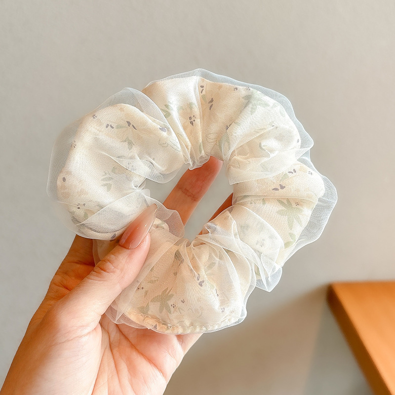 Satín coreano anillo de cabello de intestino grande mujer de moda cuerda de cabeza de alta calidad temperamento flor de cabello bola de cabello toque de cabeza