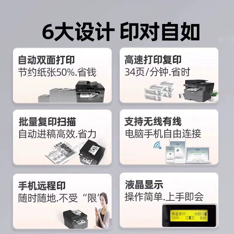Brother DCP-L2548DW Black and White Laser multi-function printing continuously copied and scanned network double-sided printers