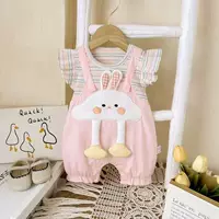 Летние комбинезоны для девочек 2-4 лет, детские стильные короткие распашонки с мультяшным принтом, тонкие и легкие.