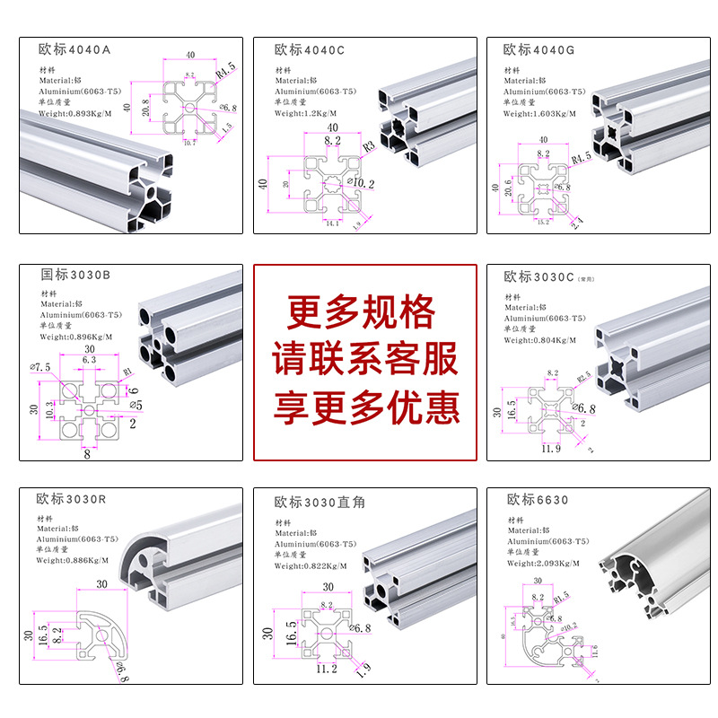 Perfil de aluminio industrial estándar europeo 30 / 40 / 45 / 60 serie completa de marcos de línea de montaje de aleación de aluminio de corte cero gratuito