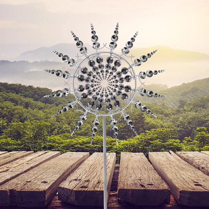 Cross-Border Exclusive Supply of Metal Iron Art Windmill Outdoor Courtyard Garden Geometric Wind Chime Plug-In Gift