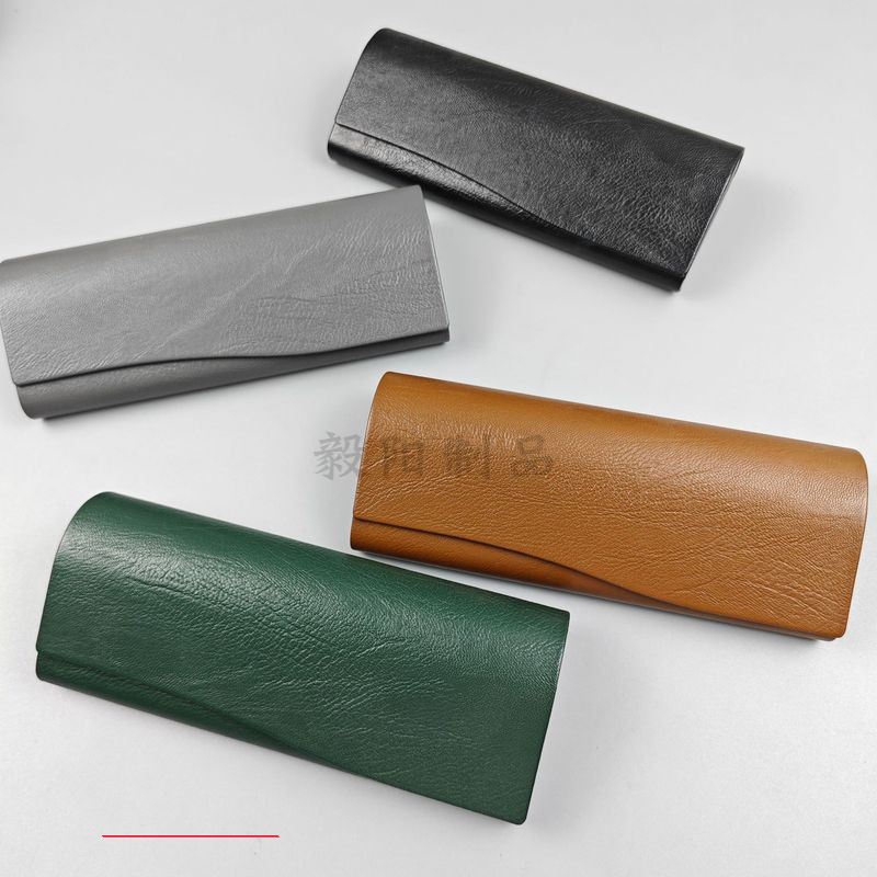 高档树皮纹皮质光学近视镜盒男女款商务时尚镜盒手工眼金属商务风