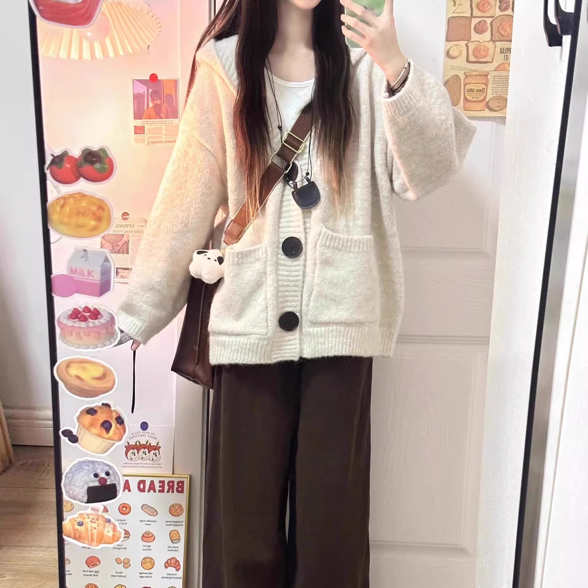 (2개) 한국 스타일 세련된 그레이 후드 스웨터 코트 카디건 여성의 가을과 겨울 두꺼운 느슨한 슬리밍 게으른 스타일 스웨터 탑